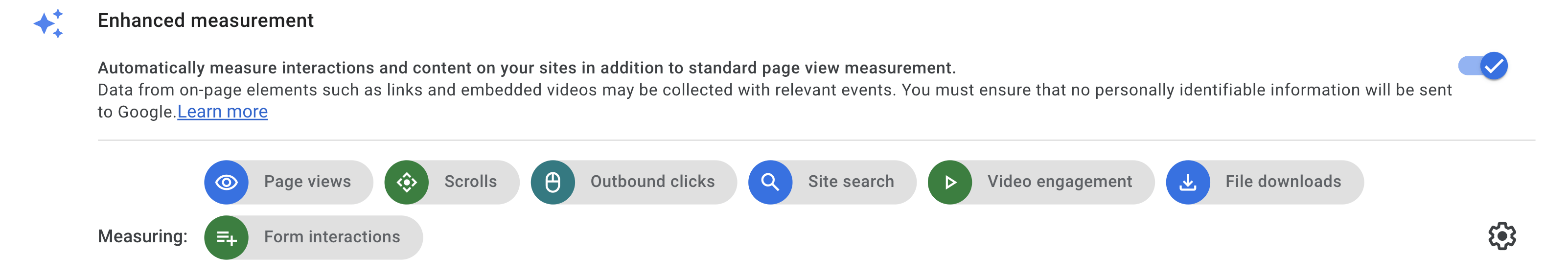 Active GA4 enhanced measurement events while creating your data stream. Enhanced measurement lets you measure interactions with your content by enabling options (events) in the Google Analytics interface
