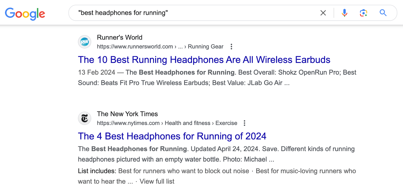 Search for on-page text exact match "best headphones for running"